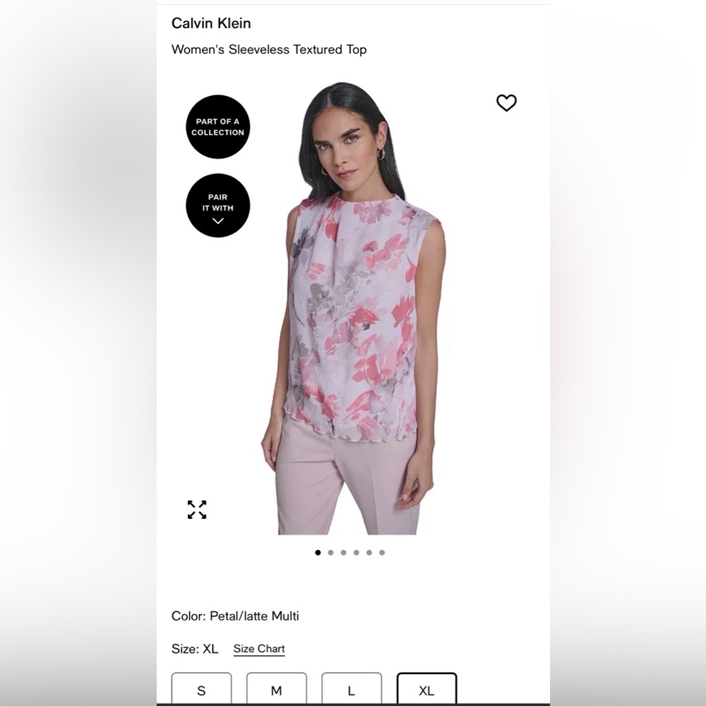 NWT! Calvin Klein Women's Sleeveless Textured Top XL Petal/Latte Multi